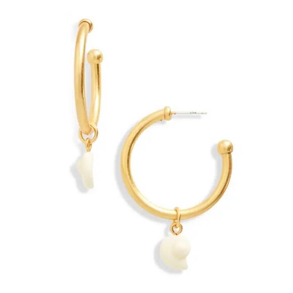 Madewell Hoop Earrings Sea Shell Charm Pierced Ears Gold Tone Hypoallergenic - Picture 1 of 8